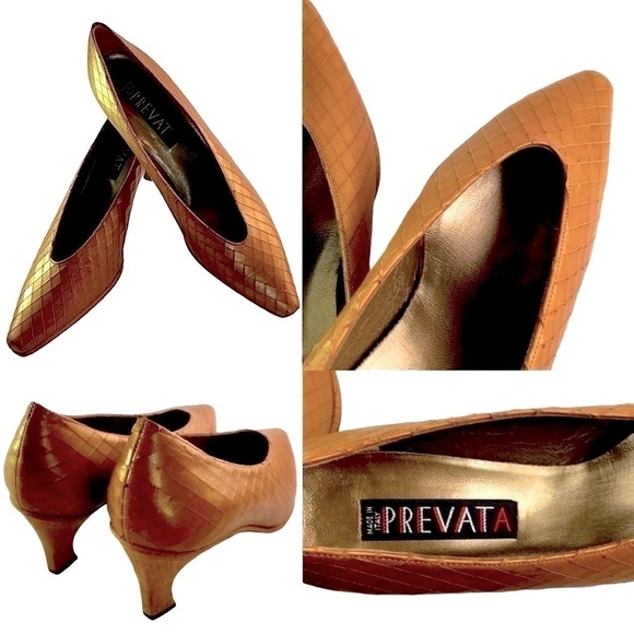 PREVATA Shoes Pointed Toe Cognac Snakeskin Leather Pumps Size 9A - Picture 11 of 11